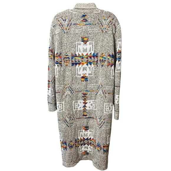 ON BLUE Aztec Long Knit Cardigan Sweater 2x Duster Boho Western Tribal Hippie - Picture 8 of 13